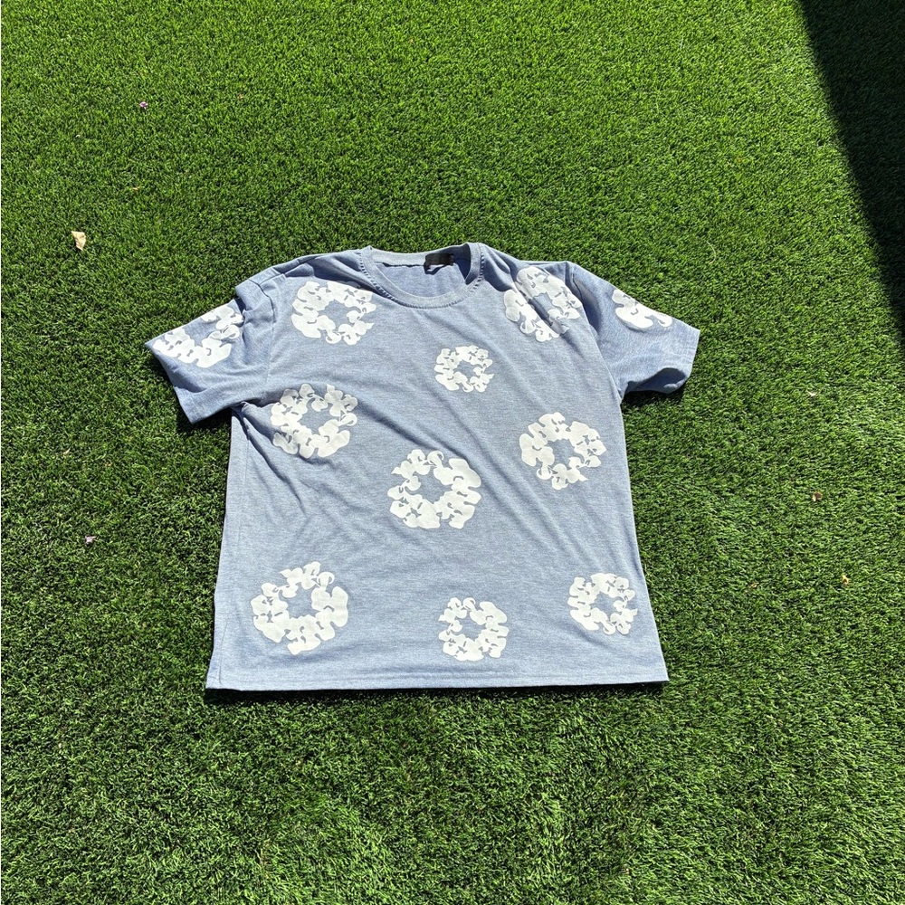 Gray T-Shirt with White Floral Pattern